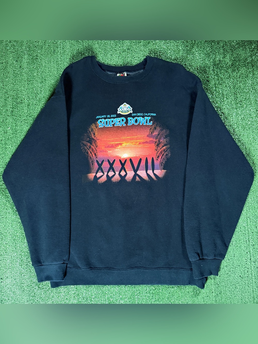 Vintage NFL Fruit of the Loom Super Bowl XXXVII Sweatshirt XL Black Football